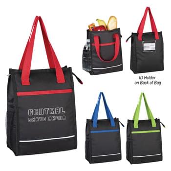 Nosh Identification Lunch Bag - Made Of 600D Polyester | PEVA Lining | Nylon Web Carrying Handles | Front Pocket | Side Mesh Pocket | ID Holder | Zippered Main Compartment | Spot Clean/Air Dry