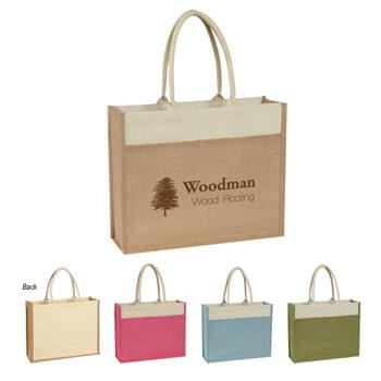 Jute Tote Bag With Front Pocket - Made From 100% Pure Natural Jute, A Natural Vegetable Fiber | Large Front Pocket | 100% Biodegradable | Colors Created With Azo-Free Dye | 22" Padded Cotton Rope Handles | Spot Clean/Air Dry