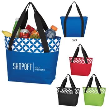 Encircled Kooler Tote Bag - CLOSEOUT! Please call to confirm inventory available prior to placing your order!<br />Made Of 600D Polyester | PEVA Lining | 28" Web Carrying Handles | Large Front Pocket | Zippered Main Compartment | 5 Ã‚Â½" Bottom Gusset   | Spot Clean/Air Dry