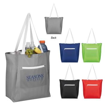 Flare Kooler Tote Bag - Made Of 210D Polyester | Foil Laminated PE Foam Insulation | 24" Web Carrying Handles | Front Zippered Pocket | Zippered Main Compartment | 6" Bottom Gusset | Spot Clean/Air Dry