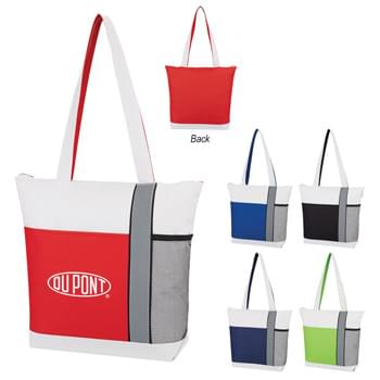 Colormix Tote Bag - Made Of 600D Polyester | Zippered Closure | Large Front Pocket | Front Mesh Pocket | Reflective Strip Accent | 28" Handles | Spot Clean/Air Dry