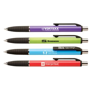 Turaco - Vivid brights, matte black and chrome combine for a bold statement. Ribbed rubber grip and supersmooth black, anti-fraud, hybrid ink for writing enjoyment. "HUB" branded clip.