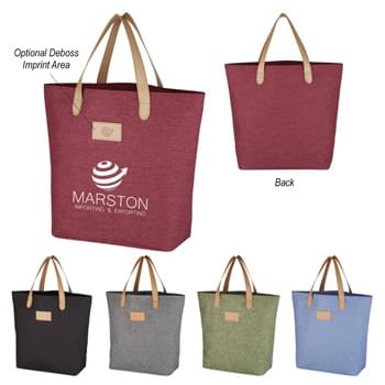 Heathered Tote Bag - CLOSEOUT! Please call to confirm inventory available prior to placing your order!<br />Made Of 600D Polycanvas Material | Inside Zippered Pocket | 5 Ã‚Â½" Bottom Gusset | 16 Ã‚Â½" Leatherette Handles | Spot Clean/Air Dry