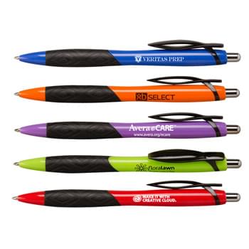 Bellboy - Vibrant brights with sculpted ribbon-look clip and textured grip.   Ergonomic barrel with jumbo rubber grip for writing comfort.  Perfect price point for the hospitality industry. Smooth black writing ink.