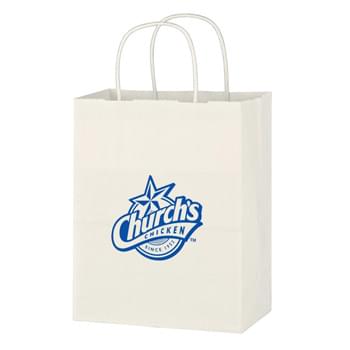 Kraft Paper White Shopping Bag - 8" x 10-1/4" - Made Of Kraft Paper | Serrated Top | 4 Ã‚Â¾" Gusset | Reusable | Recyclable | Matching Kraft Twisted-Paper Handles