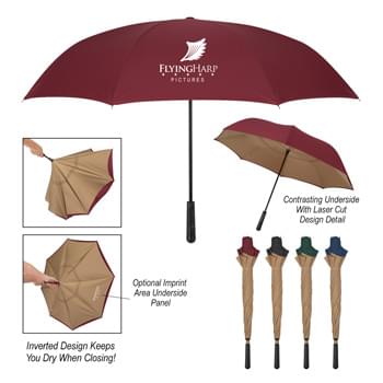 48" Arc Clifford Inversion Umbrella - Manual Open | Metal Shaft | Inverted Design Keeps You Dry When Closing | Khaki Underside | Pongee Material | 29" Closed