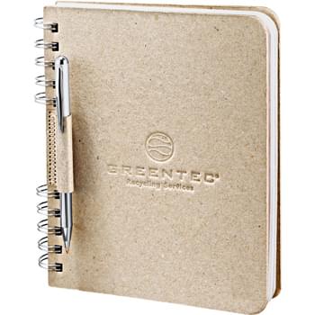 Recycled Cardboard JournalBook - Cover made from recycled cardboard. Universal recycling symbol debossed on back cover. Includes 100 sheets of lined paper. Important contacts sheet and calendar.