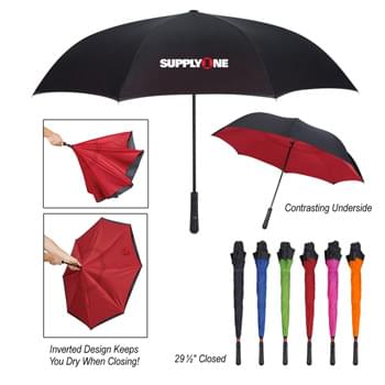 48" Arc Two-Tone Inversion Umbrella - Manual Open | Metal Shaft | Inverted Design Keeps You Dry When Closing | Contrasting Underside | Pongee Material