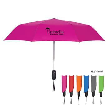 42" Arc Telescopic Wave Umbrella - Automatic Open | Metal Shaft With Black Rubberized Comfort Grip Handle | Matching Sleeve | Pongee Material