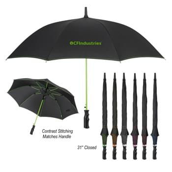 47" Arc Vestige Umbrella - CLOSEOUT! Please call to confirm inventory available prior to placing your order!<br />Automatic Open | Colored Metal Shaft With Matching Frame | Comfort Grip Handle | Pongee Material With Contrast Stitching