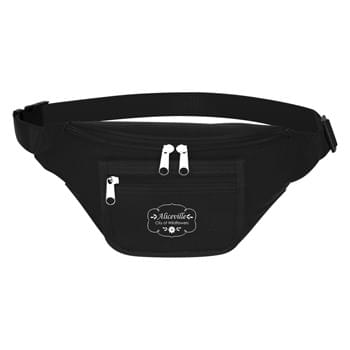 Fanny Pack With Organizer - Made Of 600D Polyester | Double Zippered Main Compartment | Front Flap Organizer Compartment With Hook & Loop Closure, Includes 2 Zippered Pockets, Clear ID Holder, 2 Card Slots And Pen Loops | Zippered Back Pocket | Adjustable Waist Strap | 51" Maximum Belt Size | Spot Clean/Air