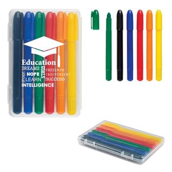 6-Piece Retractable Crayons In Case - Crayon Colors Include Red, Orange, Blue, Yellow, Black or Green.