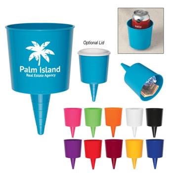 Beach-Nik - Hold Drinks, Wallet, Keys, Cell Phones And More | Push Cone Into Ground, Sand Or Soft Surface To Stand Upright | Optional Lid To Protect Your Belongings From Sand Or Debris | Made In The USA