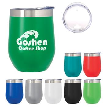 12 Oz. Vinay Stemless Wine Glass - Stainless Steel Outer With Powder Coated Finish And Stainless Steel Inner | Double Wall Construction For Insulation Of Hot Or Cold Liquids | Vacuum Insulated | Perfect For Keeping Your Favorite Wine Colder For Hours | Snap-On Sip Through Lid | Meets FDA Requirements | BPA Free | Hand Wash Recommended
