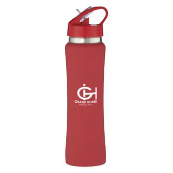 25 Oz. Stainless Steel Hampton Bottle - Stainless Steel Outer And Inner | Smooth Rubberized Finish | Double Wall Construction For Insulation Of Hot Or Cold Liquids | Vacuum Insulated | Screw On, Spill-Resistant Sip Top Lid | Easy Carry Handle | Meets FDA Requirements | BPA Free | Hand Wash Recommended