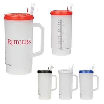 32 Oz. Medical Tumbler With Measurements - Polypropylene Material | Double Wall Construction For Insulation Of Hot Or Cold Liquids | Snap-On, Spill-Resistant Flip-Top Lid | 9" Flexi Straw With Tethered Cap | Two Lid Openings, One With Straw And One With Sip Through Hole | Measurement Scale In Ounces And Milliliters Makes Tracking Liquid Intake Easy | Meets FDA Requirements | BPA Free | Hand Wash Recommended