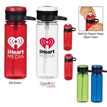 24 OZ. Tritana&trade; Twister Fitness Bottle - CLOSEOUT! Please call to confirm inventory available prior to placing your order!<br />Durable Tritana&trade; Material   | Impact And Shatter Resistant   | Screw On, Spill-Resistant Sipper Lid   | Twist To Expose Sipper Lid | Twist-Up Feature Keeps Sipper Clean | Easy Carry Handle   | Meets FDA Requirements   | BPA Free   | Hand Wash Recommended
