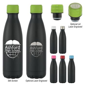 16 Oz. Matte Black Stainless Steel Vacuum Bottle - Screw On, Spill-Resistant Lid | Wide Mouth Opening | Double Wall Construction For Insulation Of Hot And Cold Liquids | Vacuum Sealed | Keeps Drinks Cold Up To 24 Hours And Hot Up To 12 Hours | BPA Free | Meets FDA Requirements  | Hand Wash Recommended