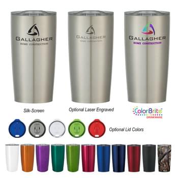 20 Oz. Himalayan Tumbler - Stainless Steel Outer And Inner | Double Wall Construction For Insulation Of Hot Or Cold Liquids | Spill-Resistant Slide Action Lid With Rubber Gasket | Due To Vacuum Insulation Technology, Capacity Is 18 Oz. With Lid On | Meets FDA Requirements | BPA Free | Hand Wash Recommended | Keeps Drinks Hot Or Cold Up To 6 Hours