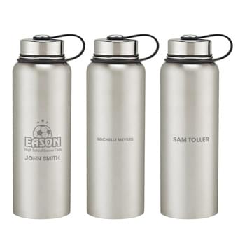 40 Oz. Stainless Steel Bottle - Vacuum Sealed | Screw On, Spill-Resistant Lid | Wide Mouth Opening | Loop Handle For Carrying Or Attaching | Meets FDA Requirements | BPA Free | Hand Wash Recommended