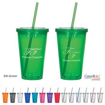 16 Oz. Double Wall Acrylic Tumbler With Straw - BPA Free | Comes With A Matching 9" Straw | Stain Resistant | Ability To Contain Hot Liquids Up To 150Â° F | Meets FDA Requirements | Double Wall Construction For Insulation Of Hot Or Cold Liquids | Screw-On Lid | Hand Wash Only