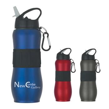 28 Oz. Stainless Steel Sport Grip Bottle - Screw On, Spill-Resistant Sip Top Lid With Black Carabiner | Rubber Grip | Meets FDA Requirements | BPA Free | Hand Wash Recommended