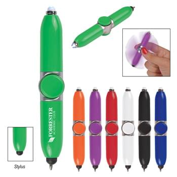 Spinner Stylus Light Pen - CLOSEOUT! Please call to confirm inventory available prior to placing your order!<br />Twist Action | Extra Bright White LED Light | Push Top To Turn Light On/Off | Battery Included | Spin Between Thumb And Middle Finger | Perfect For Reducing Stress And Boredom | Encourages Focus And Self-Soothing For Users With Anxiety, Attention Disorders And More | Fun For All Ages (5+) | Batteries Included