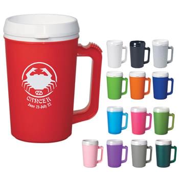 22 Oz. Thermo Insulated Mug - Double Wall Construction For Insulation Of Hot Or Cold Liquids | Made In The USA | Matte Finish | Sip Through Lid | Top Rack Dishwasher Safe | Meets FDA Requirements | BPA Free