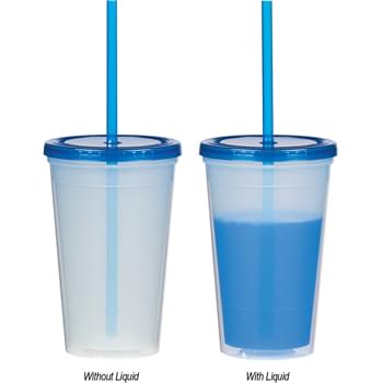 16 Oz. Econo Color Changing Tumbler - Polypropylene Material | Double Wall Construction For Insulation Of Hot Or Cold Liquids | Snap-On Lid | Tumbler Changes Color When Ice-Cold Beverages Are Added | BPA Free | Meets FDA Requirements | Hand Wash Recommended