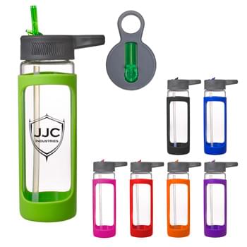 18 Oz. Haven Glass Bottle - Made Of High Borosilicate Glass With Silicone Sleeve | Screw On, Spill-Resistant Sip-Top Lid | Easy Carry Handle | Not For Hot Liquid Use | Meets FDA Requirements | BPA Free | Hand Wash Recommended