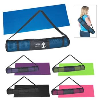 Yoga Mat And Carrying Case - Yoga Mat Size: 24" W x 68" L | Offers Excellent Traction | Rolls Up And Fits Into Nylon Mesh Bag With Adjustable Shoulder Strap