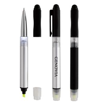 Illuminate - 4-In-1 Pen With LED Light, Stylus and Highlighter  | Extra Bright White LED Light | Ballpoint Pen With Black Ink | Chisel Tip Yellow Highlighter | Stylus On Pen Cap | Unscrew Barrel And Push Down On Bulb To Turn On/Off Light | Battery Included
