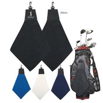 Triangle Fold Golf Towel - Made of 100% Polyester Fleece | Triangle Fold With Leatherette Header And Plastic Swivel Hook