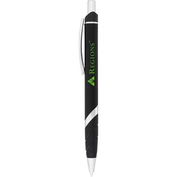 Scripto® Sharkbite Ballpoint - Smooth matte barrel with black details and chrome accents. Rubber grip for writing comfort. Retractable click action mechanism, black ballpoint ink cartridge with tungsten carbide tip.