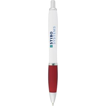 Scripto® Victory Ballpoint - Gloss white barrel with colored pro-grip for writing comfort. Chrome accents. Retractable click action mechanism, blue ballpoint ink cartridge with tungsten carbide tip. PhotoGrafixx available on all colors.