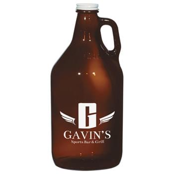 64 Oz. Amber Malt Growler - Colored Glass Jug With Neck Handle | Twist-Top Lid Included | Do Not Microwave | Made In The USA | Hand Wash Only