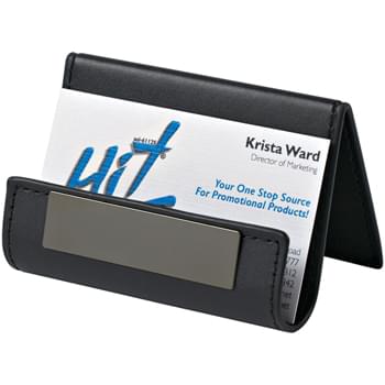 Execu-Buddy Card And Media Stand - Holds Business Cards, Tablets Or Cell Phones | Leather Look With Metal Plate