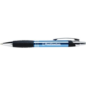 Newport - An etched rubber grip for easy writing, striking metallic colors and bright chrome accents describe our handsome Newport ballpoint pen. A great looking pen at a great price, the Newport pen comes with black ink only and each pen is individually cellophaned.