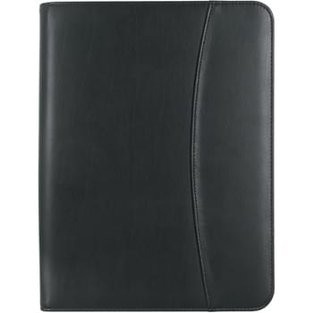 Leather Look 8 ½" x 11" Zippered Portfolio With Calculator - Includes 30 Page 8 Â½" x 11" Writing Pad | Elastic Pen Loop, Card Holders, Mesh ID Holder And Calculator | 3 Interior Pockets: One With A Zipper And One Is Expandable | Outside Zipper For Security
