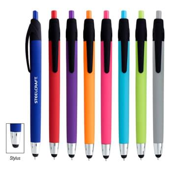 Briella Sleek Write Stylus Pen - CLOSEOUT! Please call to confirm inventory available prior to placing your order!<br />Plunger Action   | Smooth Rubberized Finish  | Push Down To Use Pen And Retract To Use Stylus  | Sleek Write Low Viscosity Ink