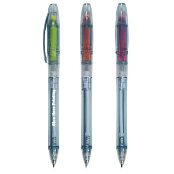 Oasis Bottle-Inspired Pen With Highlighter - CLOSEOUT! Please call to confirm inventory available prior to placing your order!<br />Twist Action   | Ballpoint Pen With Black Ink | Chisel Tip Highlighter