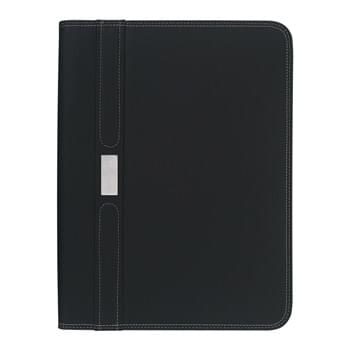 Contemporary 8 ½" x 11" Zippered Portfolio - Includes 30 Page 8 Â½" x 11" Writing Pad | Outside Zipper For Security | 8 Card Holders, Elastic Pen Loop, 3 Interior Pockets (One With A Zipper) And Mesh ID Holder | Material PVC