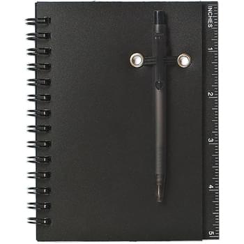 Spiral Notebook & Pen - Includes 50 Page Lined Writing Pad | Elastic Pen Loop | Matching Ballpoint Pen | 5" Ruler On Back Cover