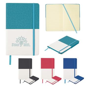 Two-Tone Heathered Journal - Polyurethane Cover | 80 Page Lined Notebook   |  Matching Bookmark, Strap Closure And Paper Edge   | Debosses to Match Trim Color