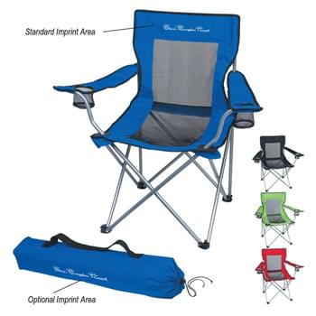 Mesh Folding Chair With Carrying Bag - Made Of Combo: 600D Nylon And Mesh | 2 Mesh Cup Holders | 600D Nylon Carrying Bag With Shoulder Strap And Drawstring Closure | Steel Tubular Frame - Weight Limit 300 lbs.