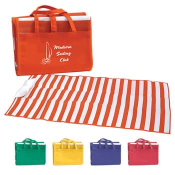 Beach Mat - 36" W x 72" L Beach Mat With Inflatable Pillow | Made Of Tubular Polypropylene Material | Water And Sand Resistant | Comes With Self Attached, Non-Woven Cover With Carrying Handles | Folds Into A Handy Case For Easy Carrying