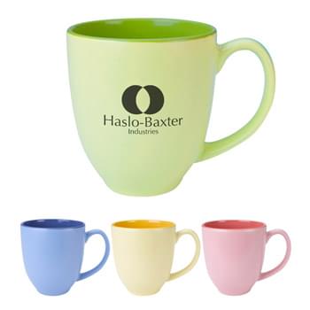 14 Oz. Sorbet Bistro Mug - Bistro Style Wide Body Mug | Glossy Vibrant Interior Finish  | Pastel Color Outer | Big Bistro Handle For Comfortable Sipping | Meets FDA Requirements  | Hand Wash Recommended