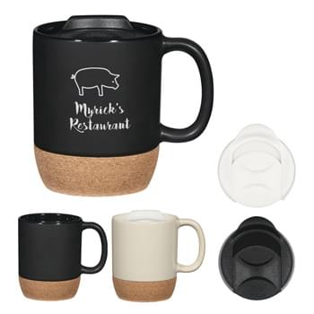 14 Oz. Cork Base Ceramic Mug - Spill-Resistant, Slide Action Lid | Cork Base Protects Surfaces From Heat And Scratches | Meets FDA Requirements | Hand Wash Recommended