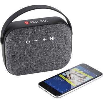 Woven Fabric Bluetooth Speaker - Enjoy exceptional sound of the Woven Fabric Bluetooth&reg; Speaker. Be on trend with the knitted fabric cloth. The speaker has a soft touch but packs a punch with a 5 watt speaker driver. The built-in music control and microphone allows you to control the music and conference call from any location without touching your phone. Bluetooth&reg; working range is 10 metres. Includes Micro USB to USB charging cable and 3.5mm audio cable. Playback time at max volume is 2 hours and charging time is up to 2 hours.