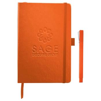 Nova Bound JournalBook Bundle Set - Set includes (2800-11) Nova Bound JournalBook and (6620-31) Ambassador Square Ballpoint. Hard cover journal with built-in elastic closure. Ribbon page marker. Expandable accordion pocket. Includes 96 sheets of lined white paper. 